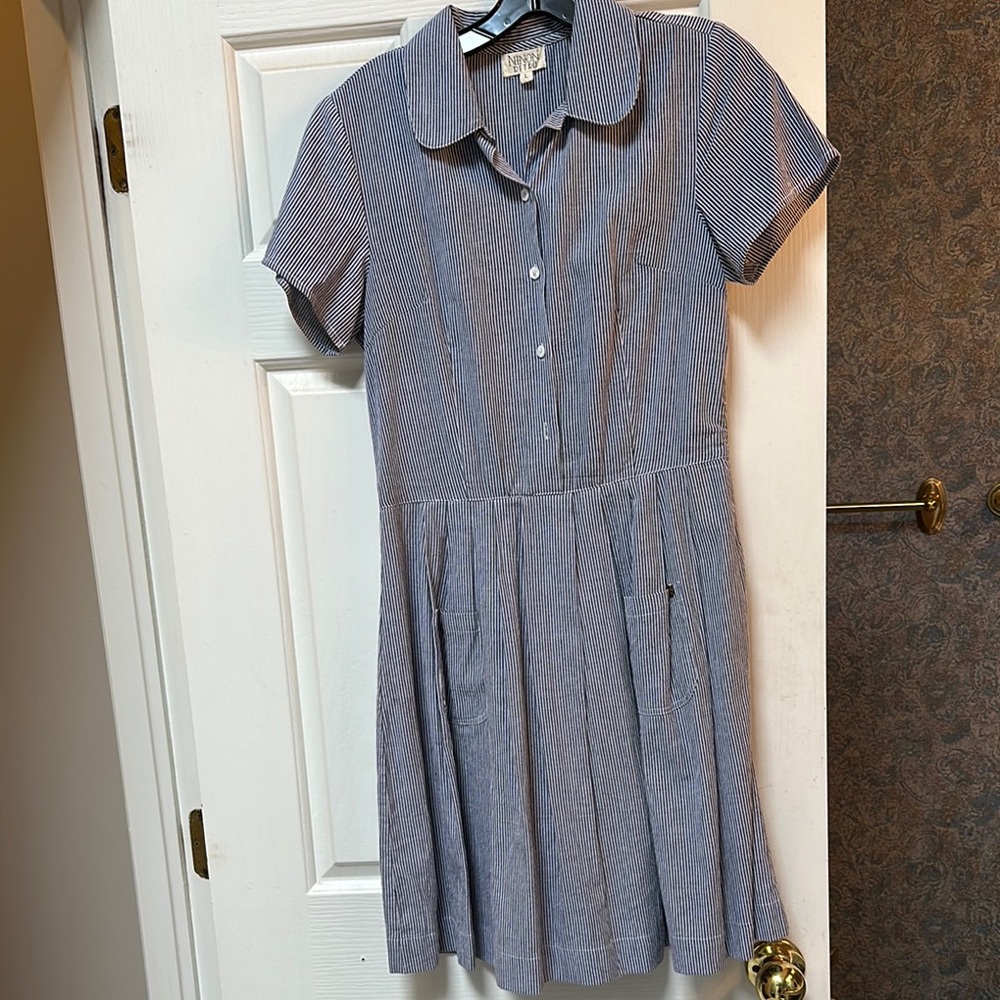 Blue Striped Short Sleeve Dress